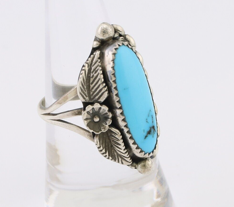 Navajo Ring 925 Silver Sleeping Beauty Turquoise Artist Signed SC C.80's