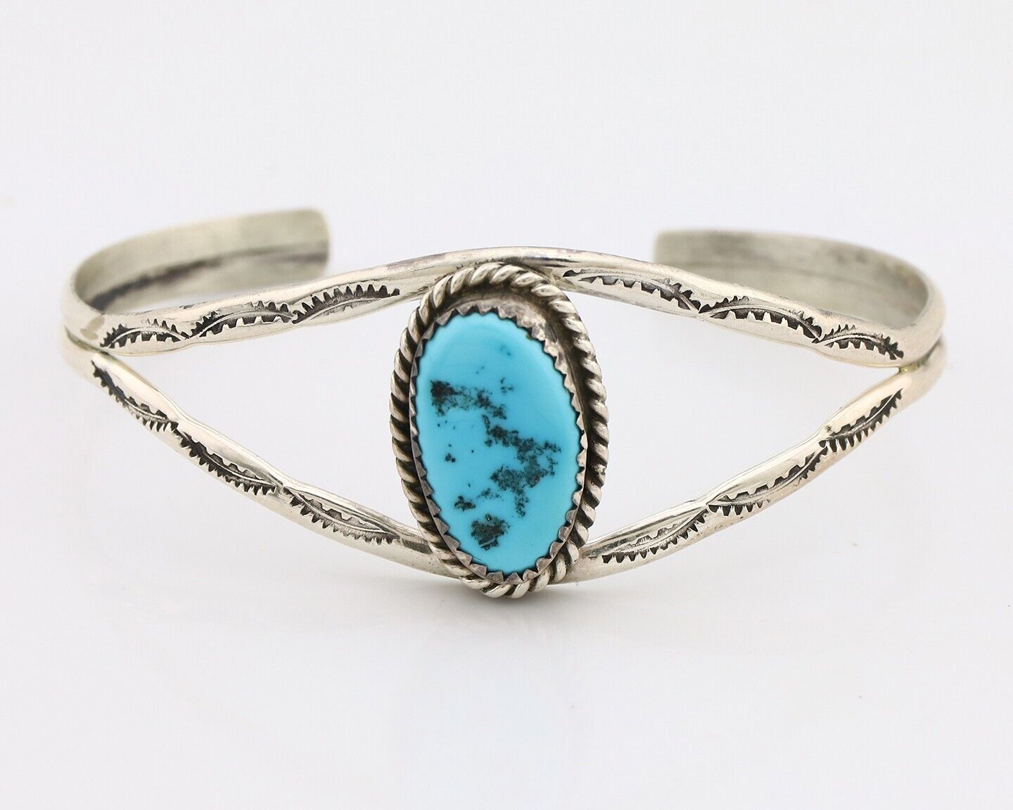 Navajo Bracelet 925 Silver Sleeping Beauty Turquoise Native American Artist C80s