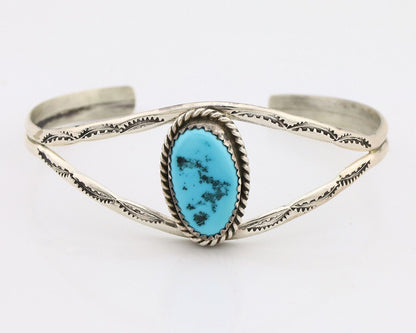 Navajo Bracelet 925 Silver Sleeping Beauty Turquoise Native American Artist C80s