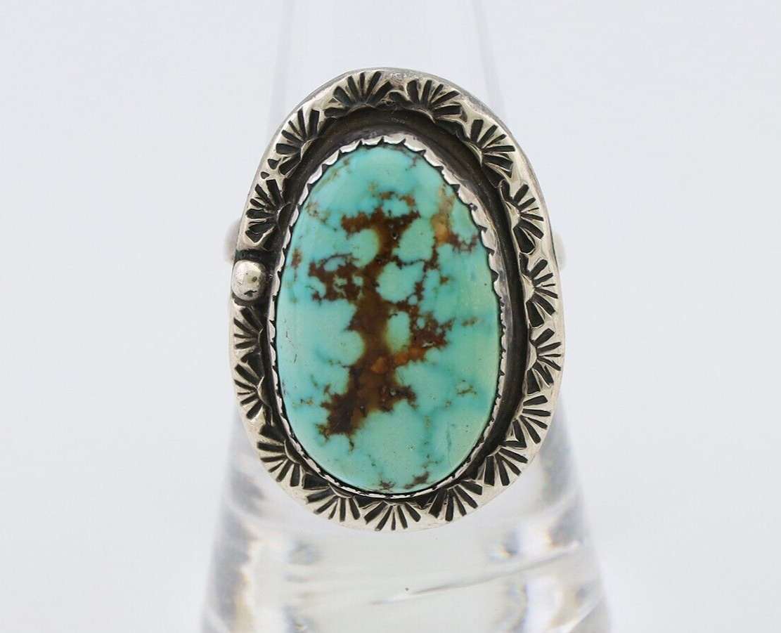 Navajo Ring 925 Silver Spiderweb Turquoise Signed DDIE C.80's