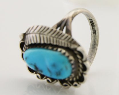 Navajo Ring 925 Silver Natural Blue Turquoise Native American Artist C.80's
