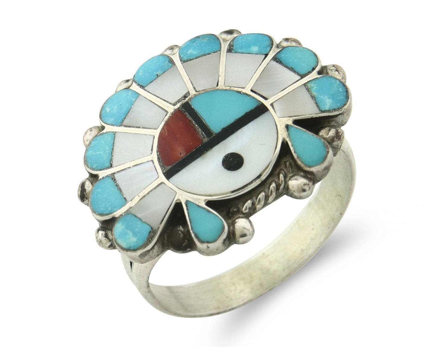 Vintage Zuni Ring 925 Sterling Silver Natural Gemstone Size 7.25