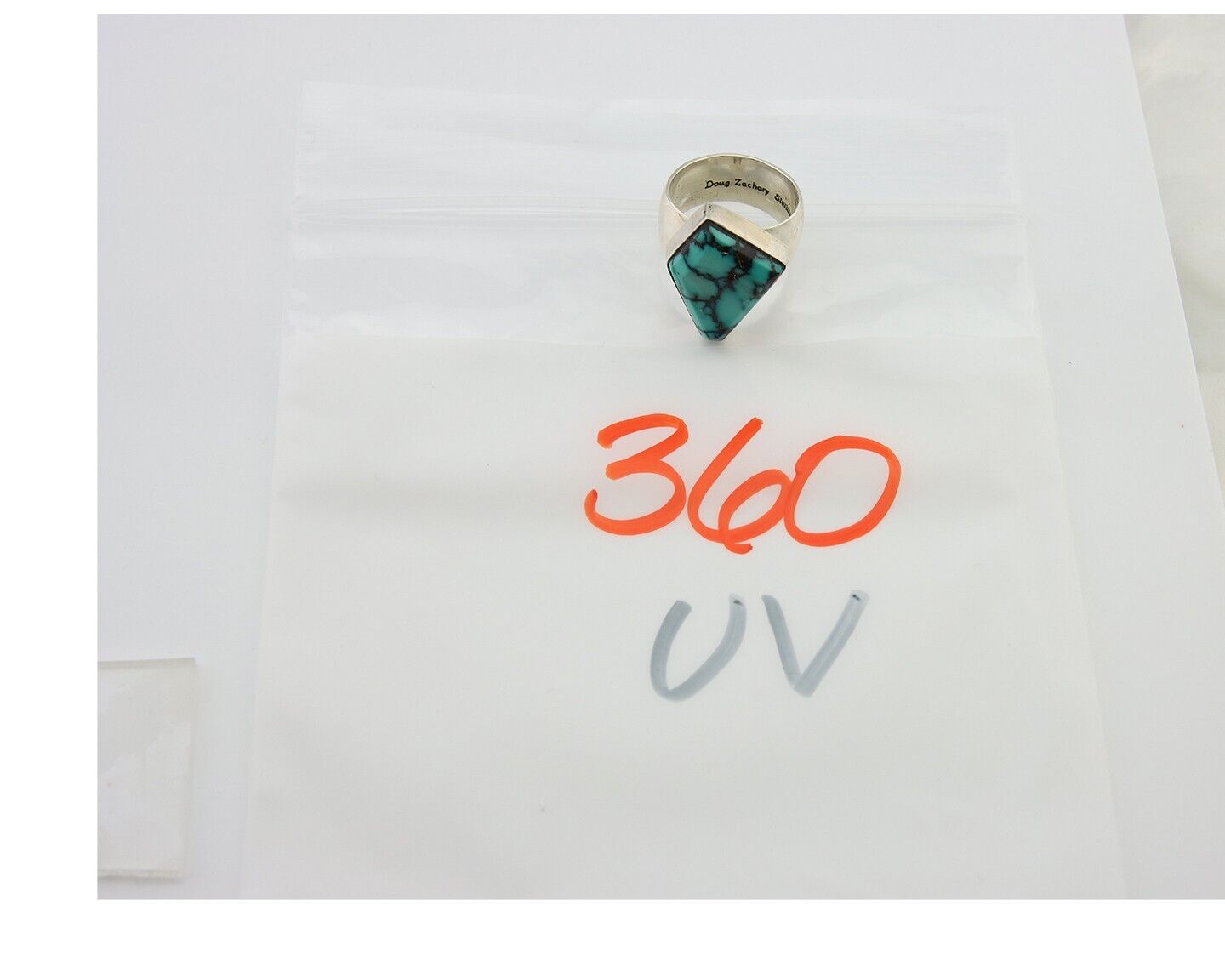 Navajo Ring .925 Sterling Blue Turquoise Artist Signed Doug Zachary C.80's