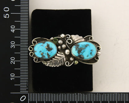 Navajo Ring 925 Sterling Turquoise Signed Eddie C.80's Size 8.5