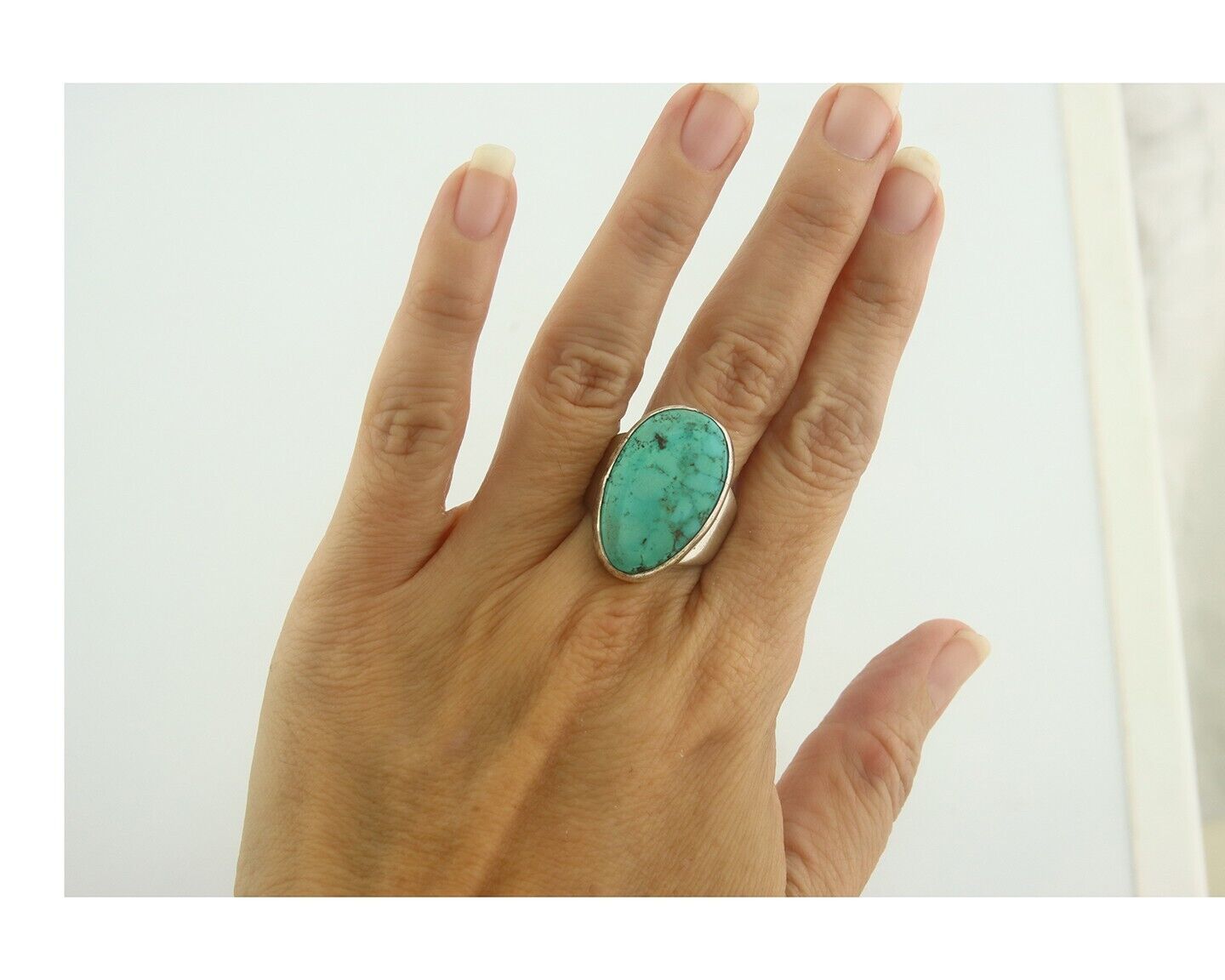 Navajo Ring 925 Sterling Turquoise Handmade Signed M Montoya C.80's Size 8.5