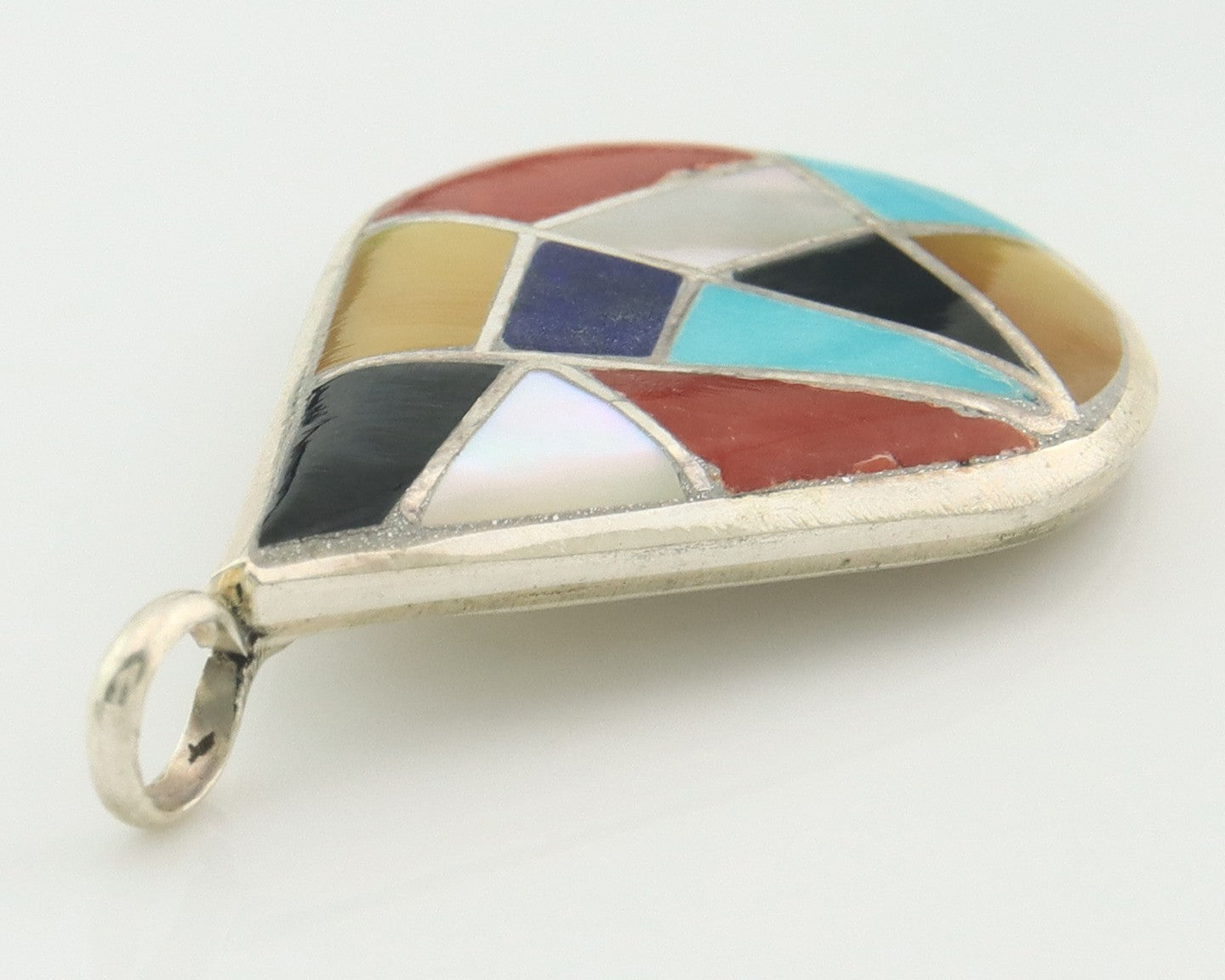 Zuni Cross Pendant Sterling Natural Gemstone Authentic Traditional Signed MLK