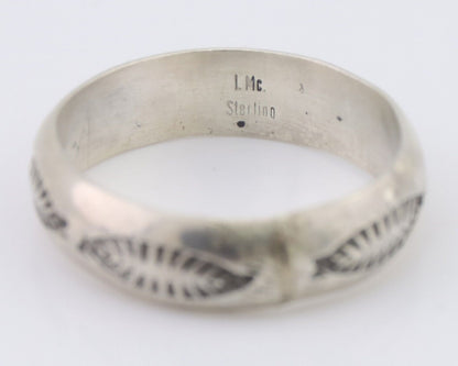 Navajo Hand Stamped Band 925 Silver 6.0 mm Signed Larry Chavez Size 10.5 C.80's