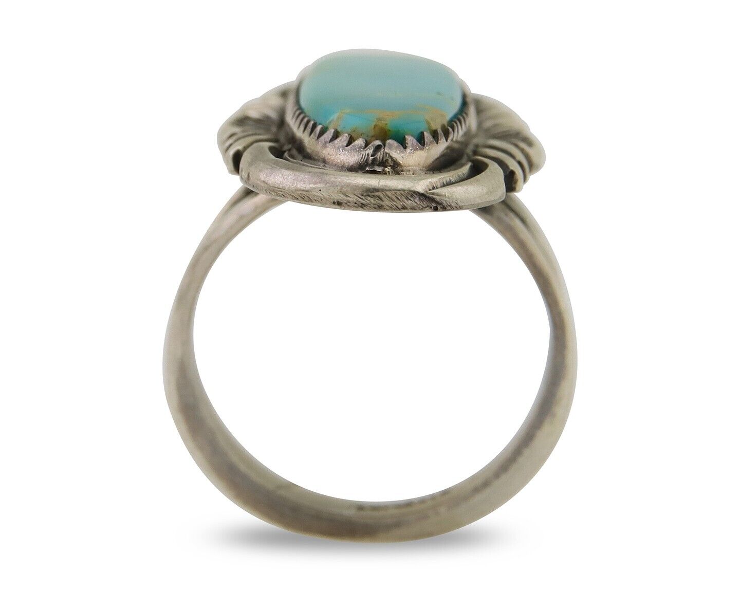 Navajo Hand Stamped Ring 925 Silver Turquoise Native Artist Begay C.80's