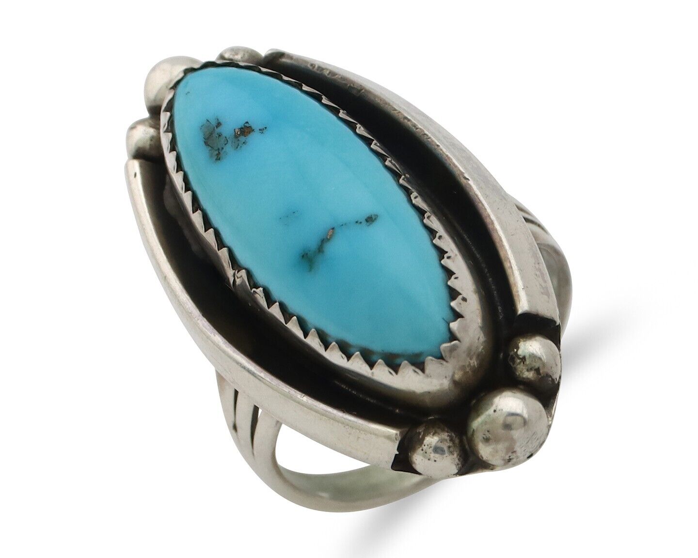 Navajo Ring .925 Silver Sleeping Beauty Turquoise Signed SkyStone Creations C80s