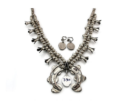 Navajo Squash Necklace Earring Set Sterling Silver Turquoise Vintage C.80's