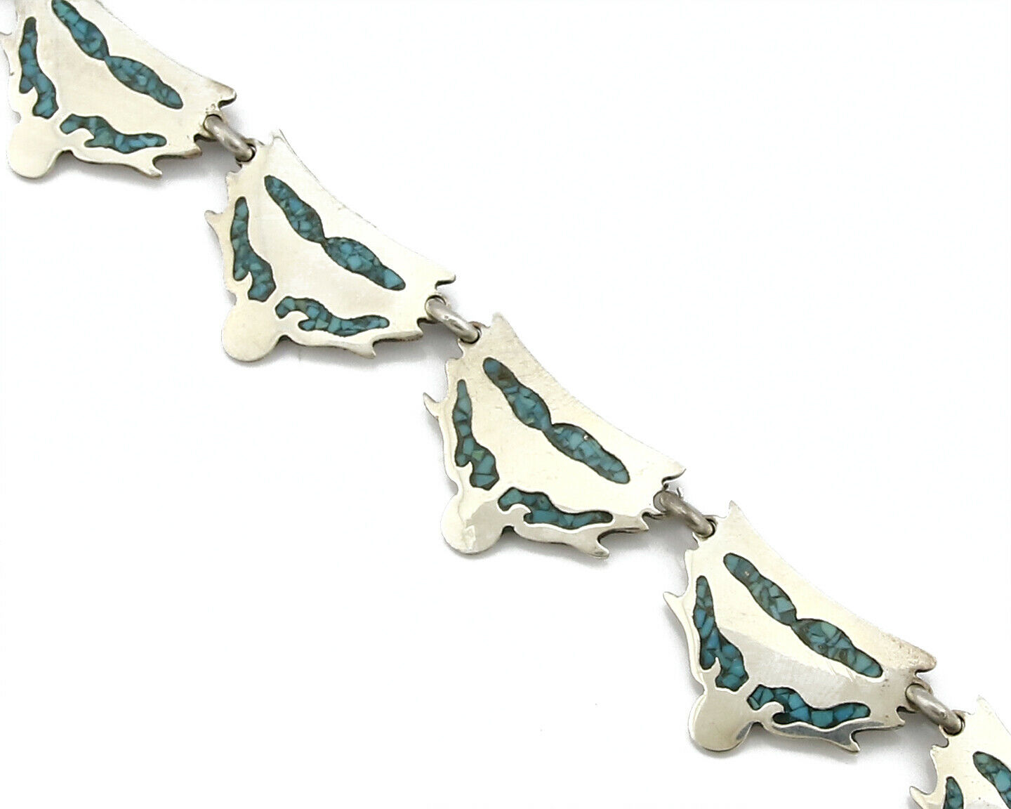 Mexican Artist TM .925 Silver Blue Turquoise Chip Inlay Bracelet