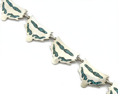 Mexican Artist TM .925 Silver Blue Turquoise Chip Inlay Bracelet