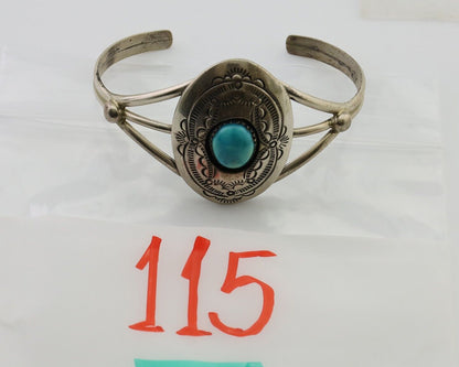 Navajo Bracelet 925 Silver Sleeping Beauty Turquoise Signed IHMJ C.80's
