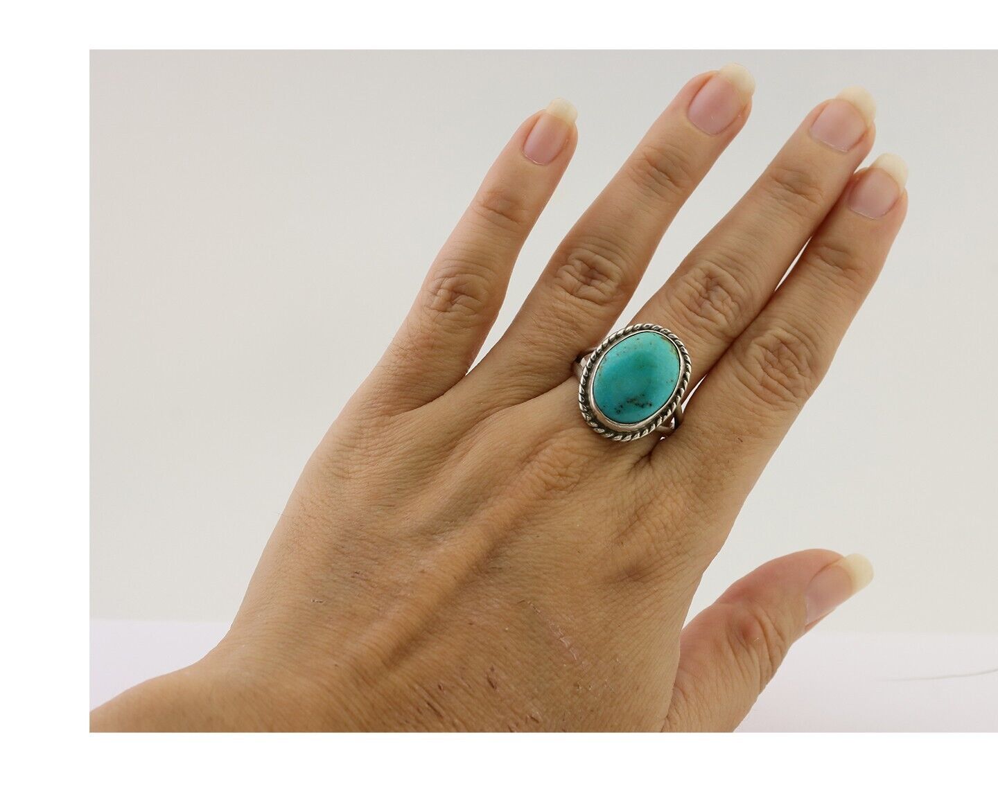 Navajo Ring 925 Silver Kingman Turquoise Native American Artist C.80's