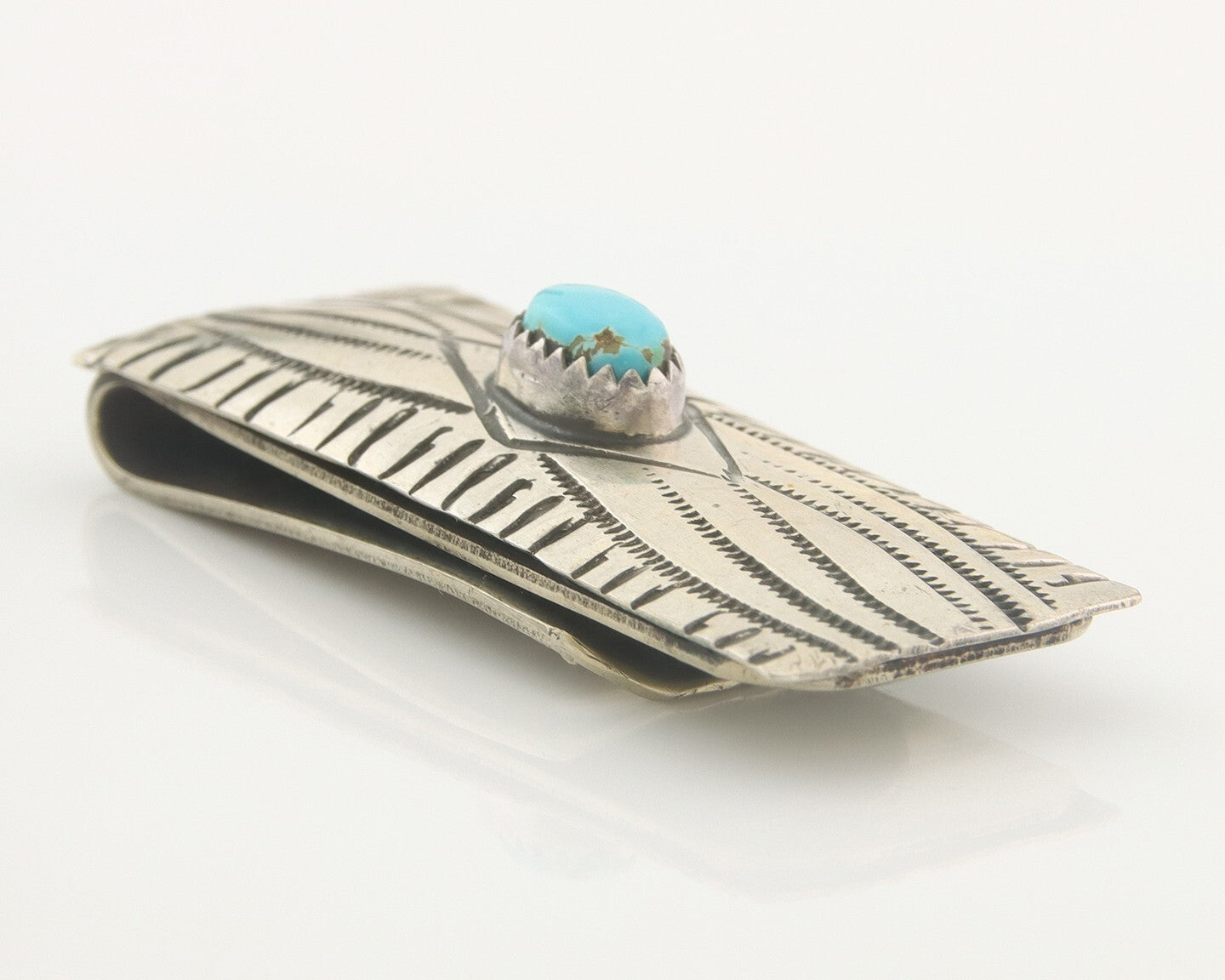 Navajo Money Clip 925 Silver & 999 Nickle Hand Stamp Native American Artist C80s