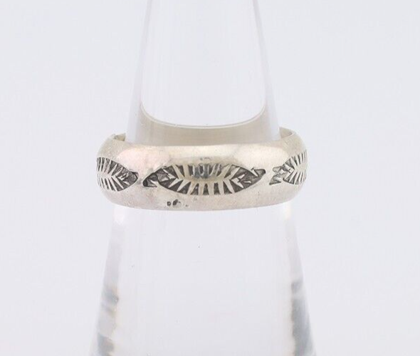 Navajo Hand Stamped Band 925 Silver 6.0 mm Signed Larry Chavez Size 6.5 C.80's