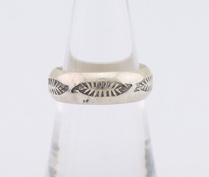 Navajo Hand Stamped Band 925 Silver 6.0 mm Signed Larry Chavez Size 6.5 C.80's