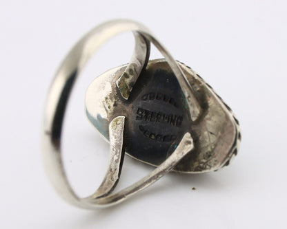 Navajo Ring 925 Silver Natural Turquoise Artist Signed Rabbit Stick C.80's