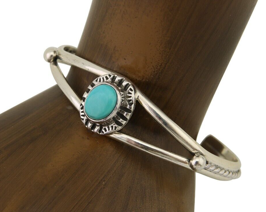 Navajo Bracelet 925 Silver Blue Turquoise Artist Signed Gecko C.80's