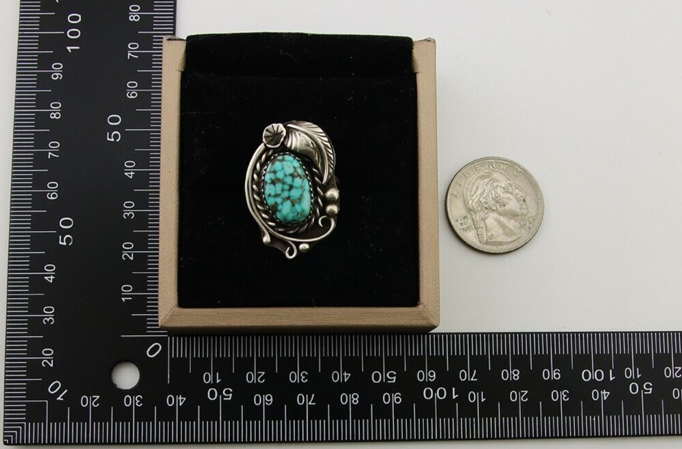 Navajo Ring 925 Sterling Silver Spiderweb Turquoise Artist Signed CW C.80's