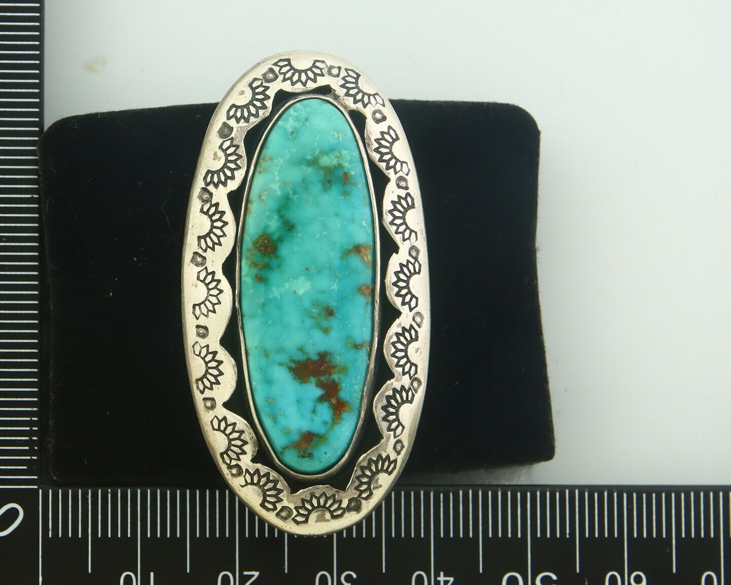 Navajo Ring 925 Sterling Turquoise Handmade Signed M Cat C.80's Size 9.5