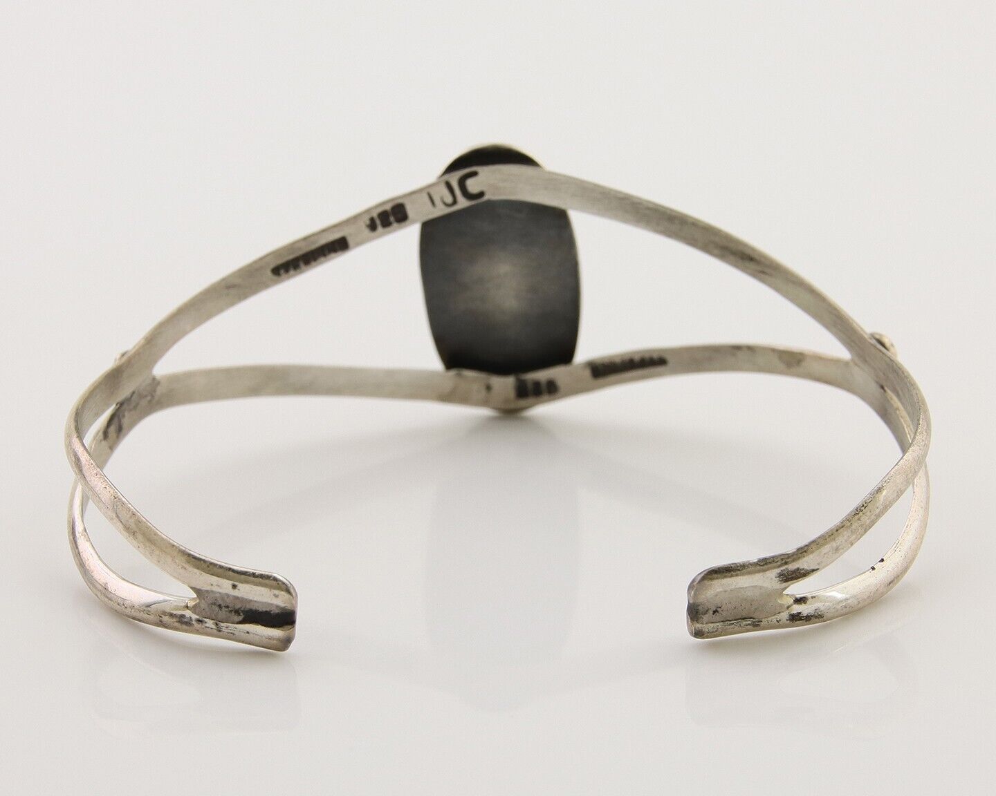 Navajo Hand Stamped Cuff Bracelet Turquoise 925 Silver Artist Signed IJC C.80's