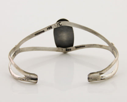 Navajo Hand Stamped Cuff Bracelet Turquoise 925 Silver Artist Signed IJC C.80's