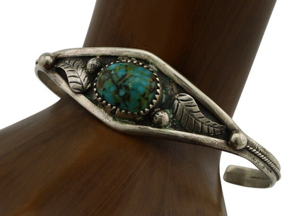 Navajo Bracelet 925 Silver Kingman Turquoise Native American Artist C.80's