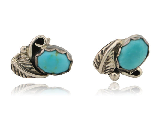 Navajo Handmade Earrings 925 Silver Natural Turquoise Native Artist C.80's