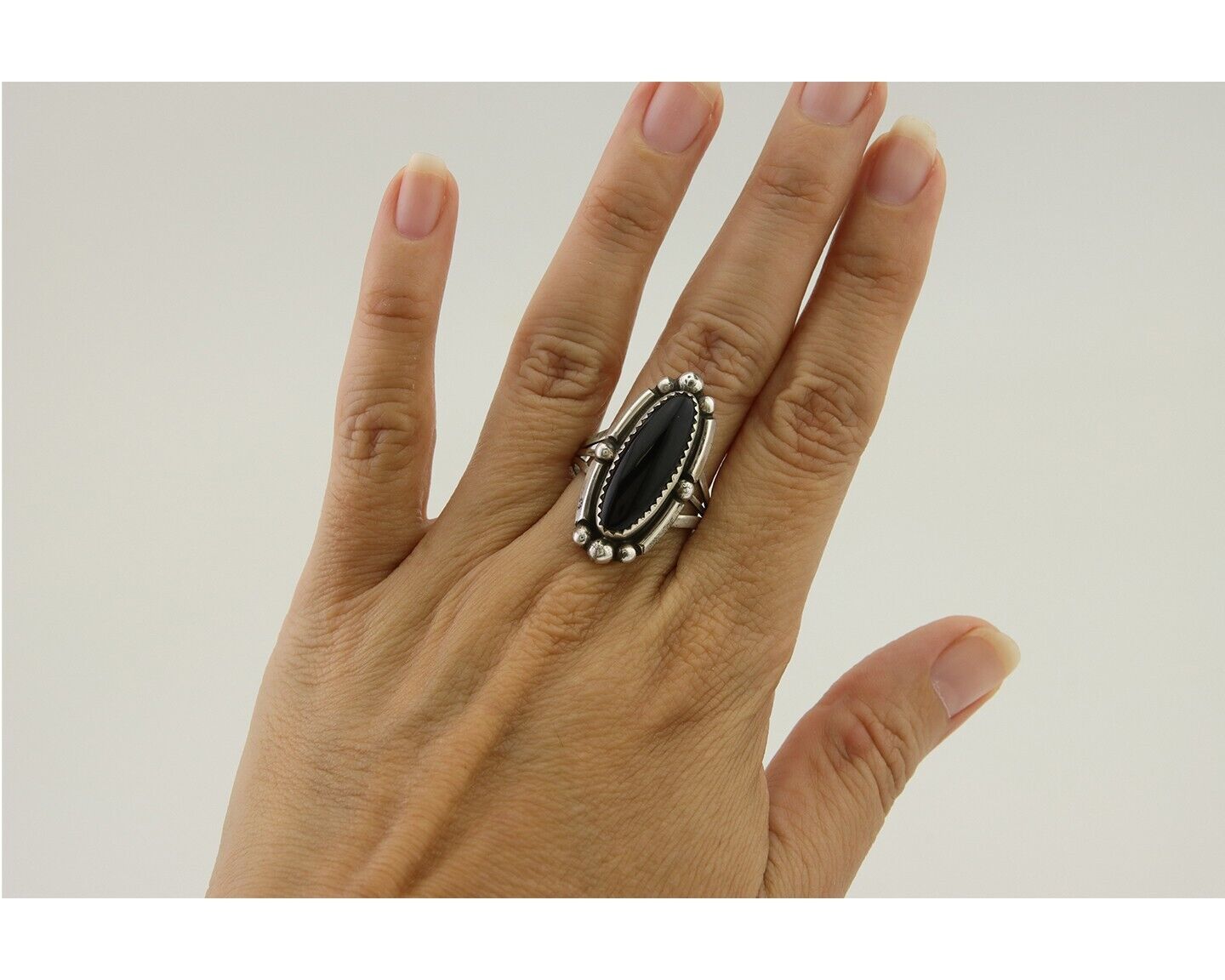 Navajo Handmade Ring 925 Silver Black Onyx Artist Signed SC C.80's
