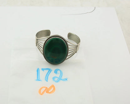 Navajo Cuff Bracelet Sterling Silver Natural Malachite Native American Artist
