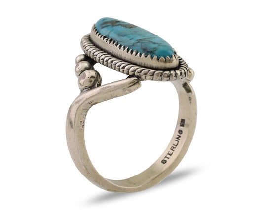 Navajo Ring 925 Silver Natural Kingman Turquoise Signed Wheeler MFG C.80's