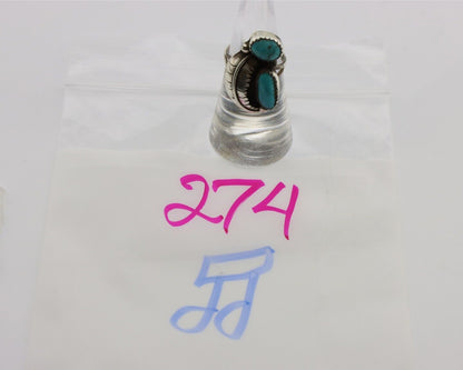 Navajo 2 Stone Ring 925 Silver Kingman Turquoise Native American Artist C.80's