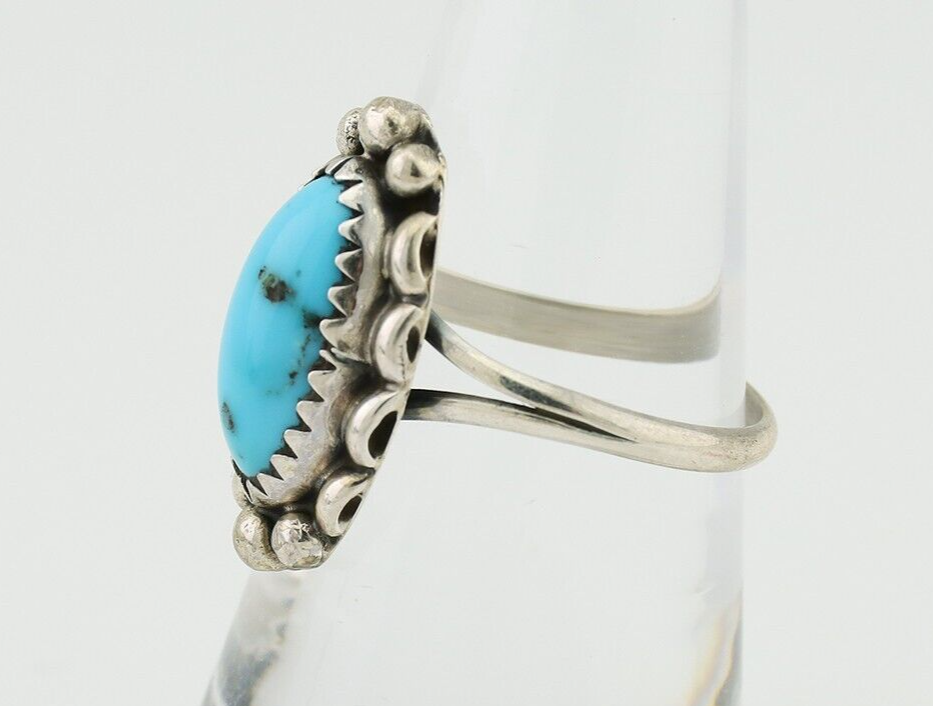 Navajo Ring 925 Silver Sleeping Beauty Turquoise Artist Signed SC C.80's