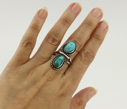 Navajo Ring 925 Silver Natural Blue Turquoise Native American Artist C.80's