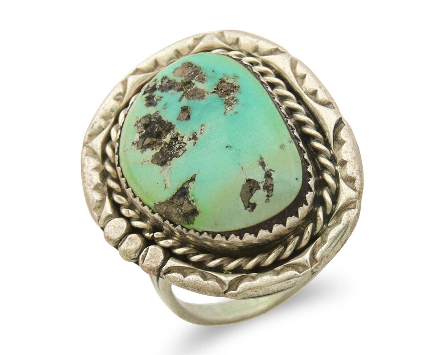 Navajo Ring 925 Sterling Natural Blue Turquoise Native Artist C.80's Size 9.5