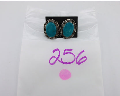 Navajo Hand Stamped Earrings 925 Silver Natural Turquoise Signed M Begay C.80s