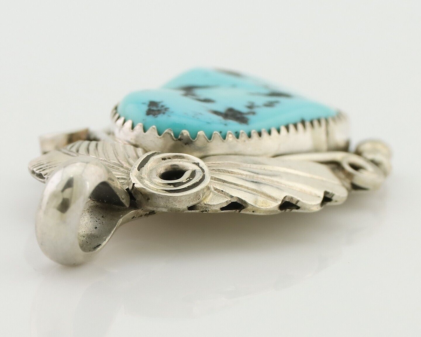 Navajo Pendant 925 Silver Sleeping B Turquoise Signed Justin Morris C.80's