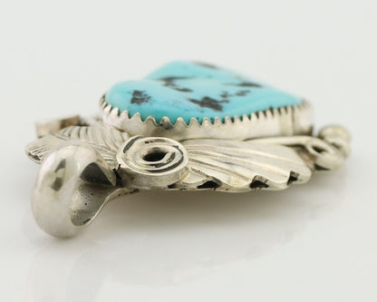 Navajo Pendant 925 Silver Sleeping B Turquoise Signed Justin Morris C.80's