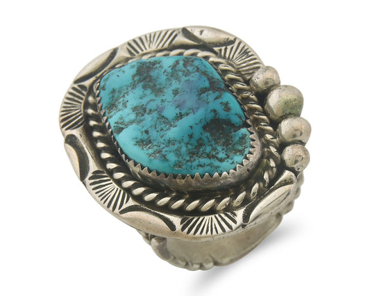 Vintage Navajo Ring 925 Sterling Authentic Turquoise Signed Snail Size 11.75