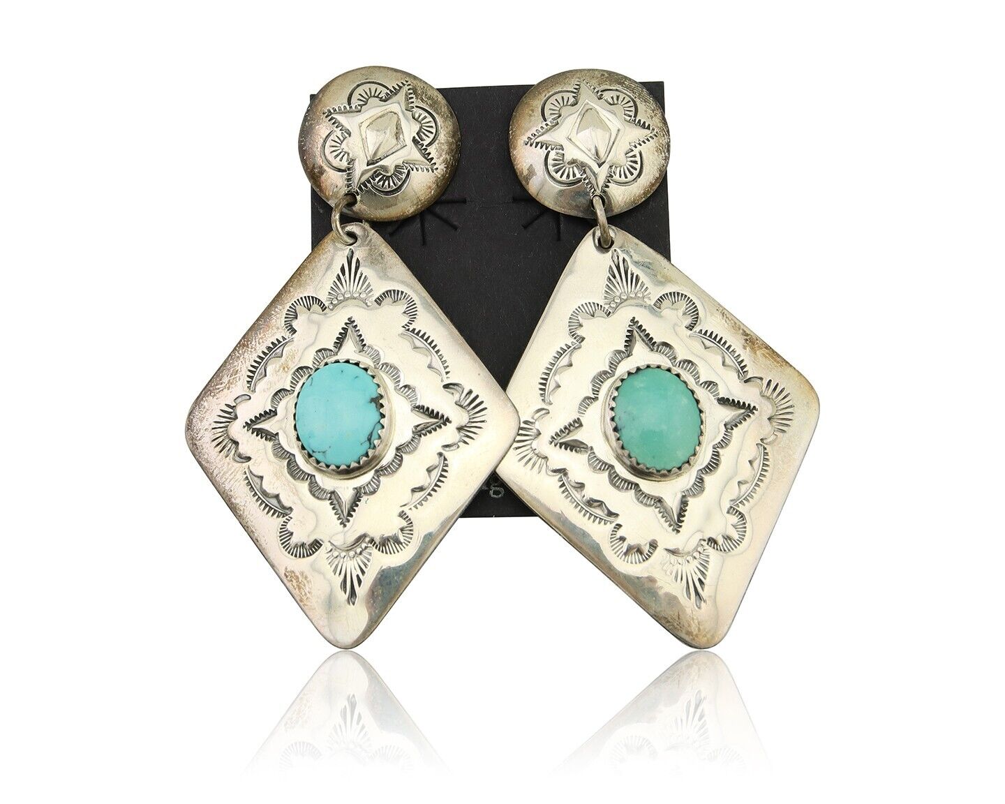 Navajo Dangle Earrings 925 Silver Natural Blue Turquoise Artist Signed LS C.80's