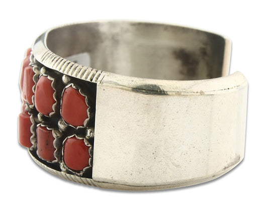 Vintage Navajo Bracelet 925 Silver Red Coral handmade Signed VL