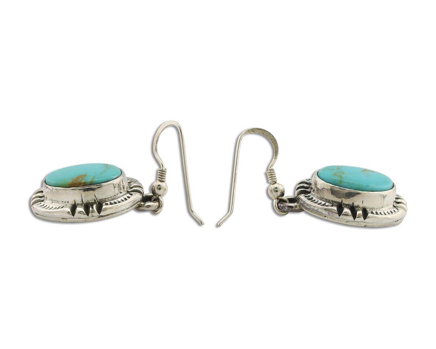 Navajo Handmade Earrings 925 Silver Natural Arizona Turquoise Signed Gecko C.80s