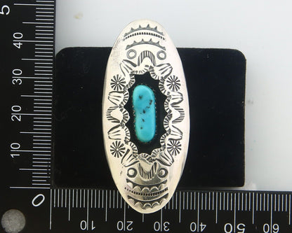 Navajo Ring 925 Sterling Turquoise Hand Stamped Signed J Martinez C.80's Sz 7.5