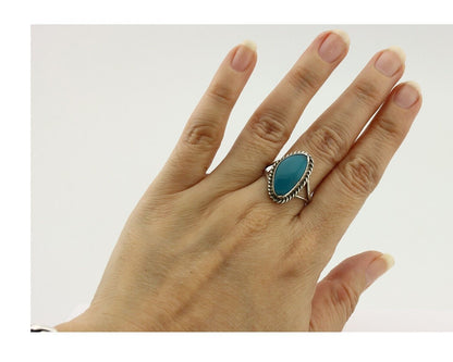 Navajo Ring 925 Silver Natural Turquoise Artist Signed Rabbit Stick C.80's