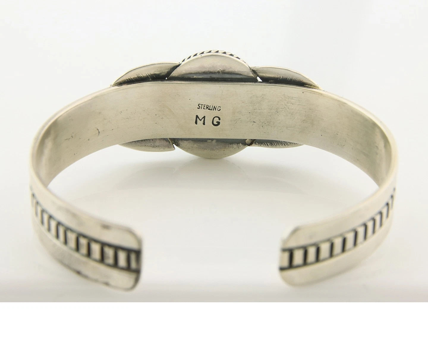 Navajo Cuff Bracelet Sterling Silver Turquoise Handmade Vintage Signed MG