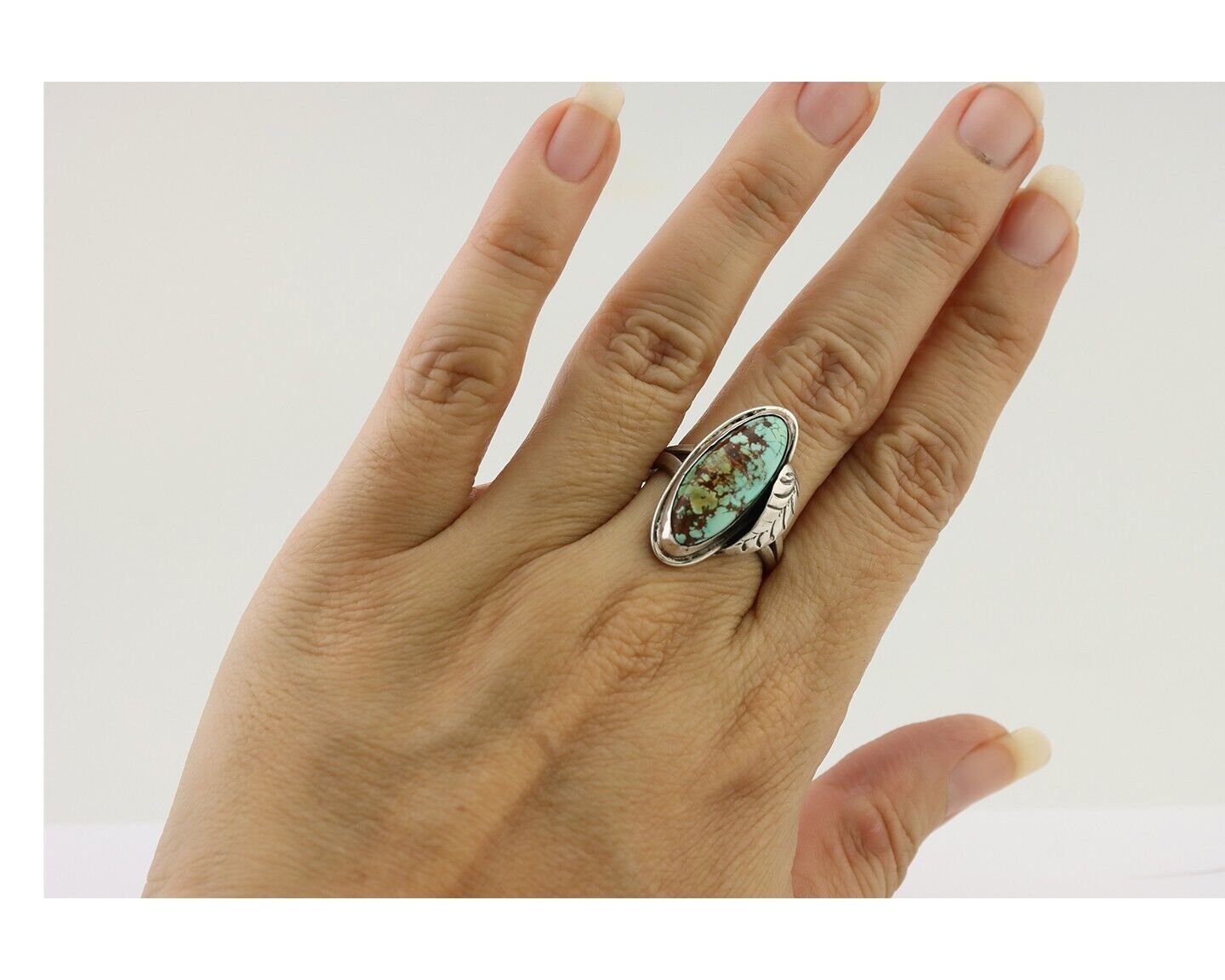 Navajo Handmade Ring 925 Silver Natural Turquoise Artist Signed GC01 C.80's