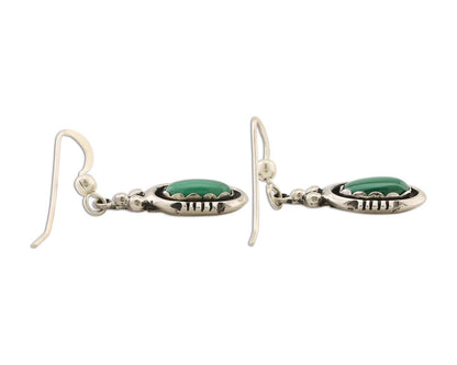 Navajo Dangle Earrings 925 Silver Natural Malachite Native American Artist C.80s