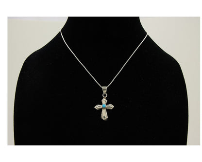 Navajo Sand Cast Necklace 925 Silver Turquoise Native American Artist C.80's