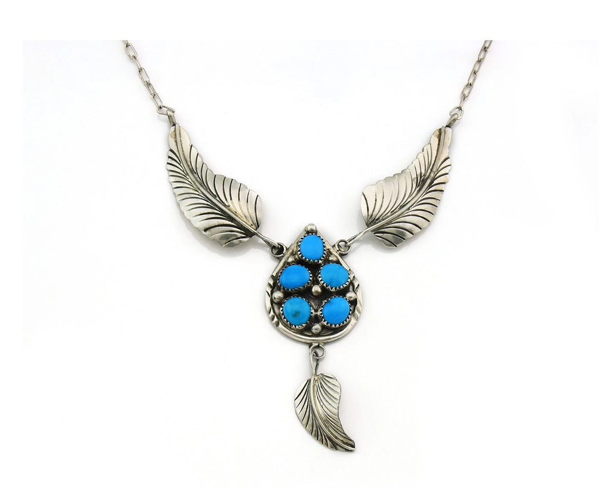 Navajo Necklace 925 Sterling Silver Natural Turquoise Signed M